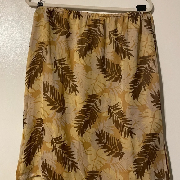Allison Taylor 100% Silk Tropical Leaf Gold Beige Brown Print Skirt Size XL - Picture 5 of 7